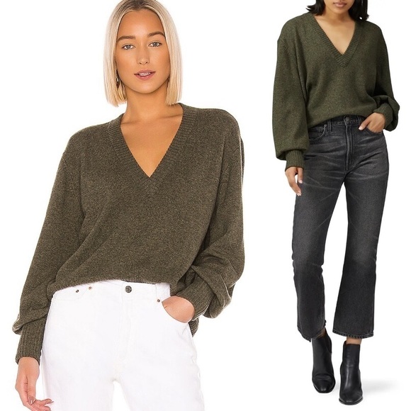 Marissa Webb Tawny V-Neck Pullover Olive Green - Picture 1 of 12